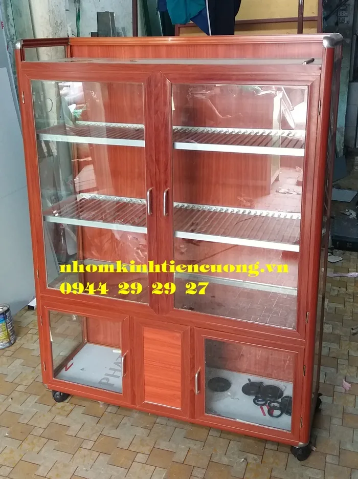 Mẫu tủ nhôm kính đựng chén bát số 5