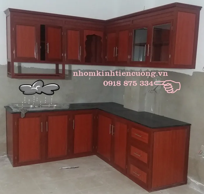 Tủ bếp nhôm kính 1 Tủ Bếp Nhôm Kính