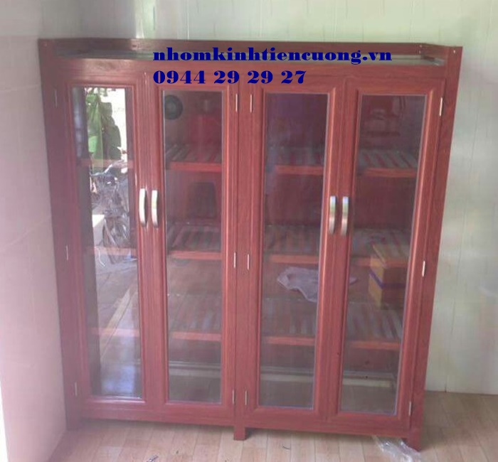 Mẫu tủ chén nhôm kính đẹp sang trọng 