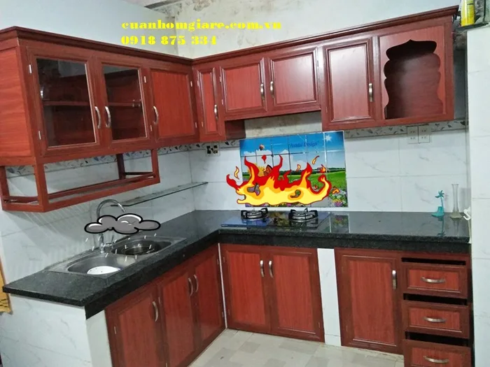 Tủ nhôm bếp màu vân gỗ