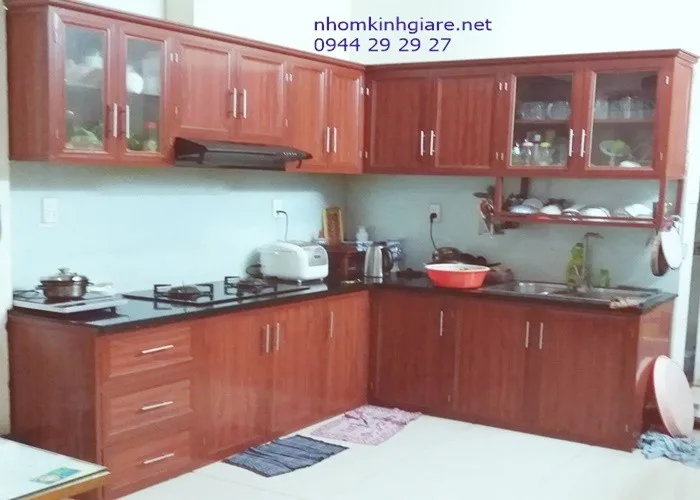 Tủ bếp nhôm giả gỗ 5 tủ bếp nhôm giả gỗ