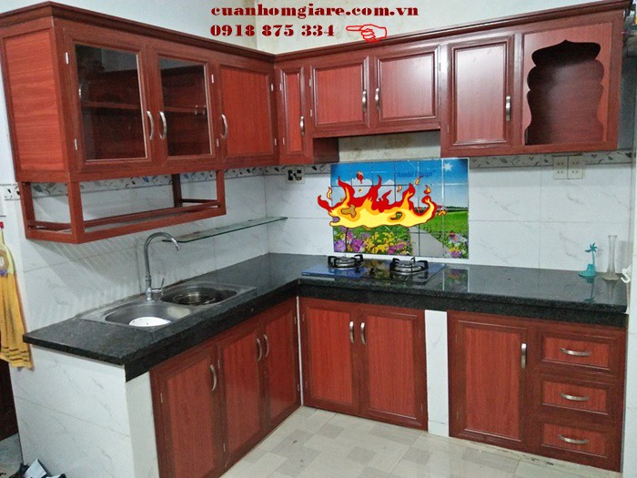 Tủ bếp nhôm giả gỗ 4 tủ bếp nhôm giả gỗ