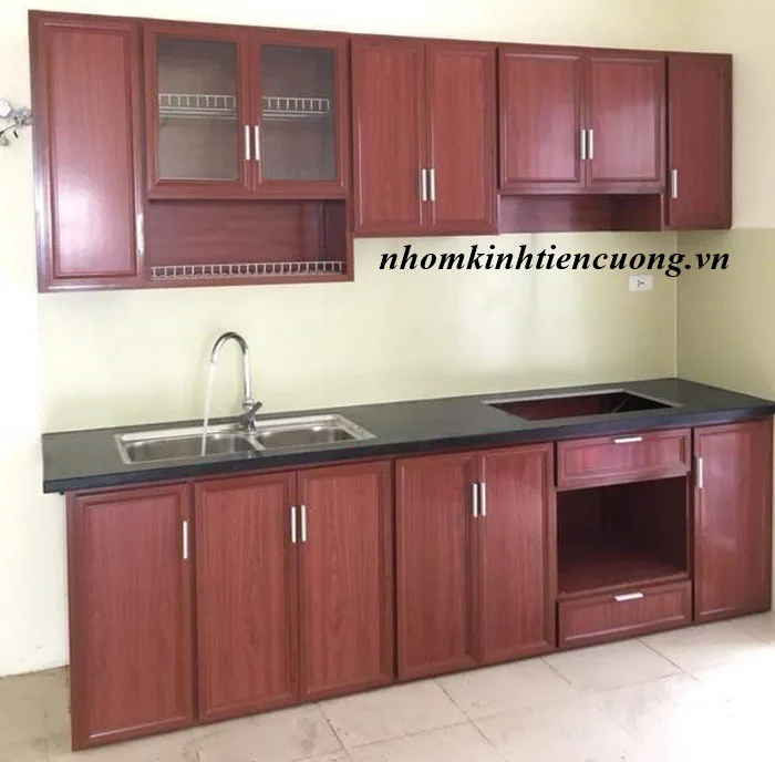Tủ bếp nhôm giả gỗ 6 tủ bếp nhôm giả gỗ